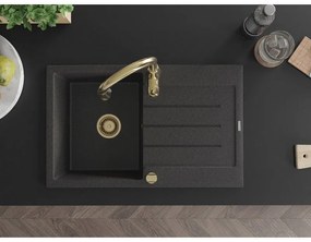 Mexen Bruno, 1-komorový granitový drez 795x495x200 mm a drezová batéria Savita, čierna škvrtnitá, 6513-76-672601-50