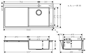 Hansgrohe S71, nerezový drez 450 vstavaný s odkvapkávacou plochou vľavo, nerez, HAN-43306800