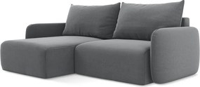 Sivá zamatová rozkladacia/s úložným priestorom rohová pohovka (ľavý roh/s leňoškou) Kalena – Makamii