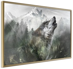 Artgeist Plagát - Howling Wolf [Poster] Veľkosť: 60x40, Verzia: Čierny rám s passe-partout