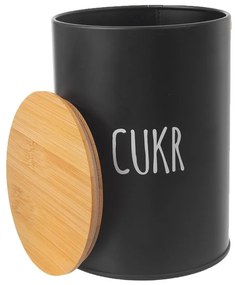Orion 2. akosť - Plechová dóza na potraviny, čierna, s bambusovým vekom, 1,3l, CUKOR