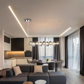 Závesné svietidlo Bolla, 9x grafitové sklenené tienidlo, ch