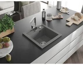 Mexen Vito, 1-komorový granitový drez 520x490x210 mm, chrómová batéria Rita, šedá, 6503-71-670300-00