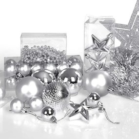 Sada vianočných závesných dekorácií ESTRELLA strieborná (66 ks)