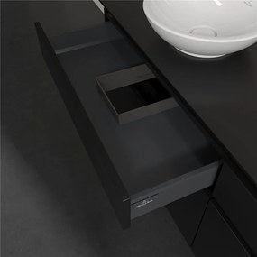 VILLEROY &amp; BOCH Legato závesná skrinka pod umývadlo na dosku (umývadlo vľavo), 4 zásuvky, s LED osvetlením, 1600 x 500 x 550 mm, Black Matt Lacquer, B596L0PD