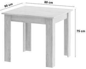 Súprava štvorcového stola 80x80 dub sonoma + 4 stoličky OSAKA biela