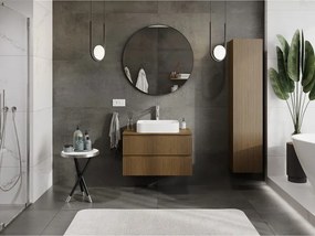 Mexen Rivel, kúpeľňová skrinka 80 cm s hornou časťou, 2 zásuvky, drážkovaná, orech, 91A20-08047-2-BFFC86