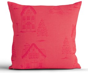 Vianočná bavlnená obliečka na vankúšik Renforcé 40 × 40 cm – Perníková chalúpka krémová