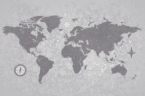 Tapeta vintage mapa sveta v čiernobielom prevedení
