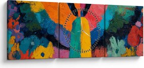 Obraz - Abstraktný anjel s kvetmi (s hodinami) (90x30 cm)