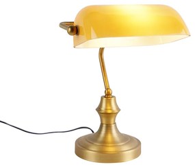 Klasická notárska lampa bronzová s jantárovým sklom - Banker
