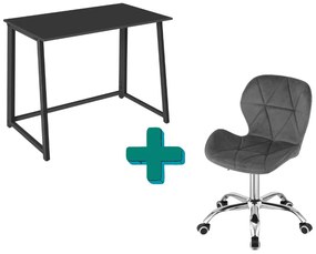 Set do pracovne ZARIMO stôl 80x40 cm čierny + kreslo AVOLA VELVET sivé