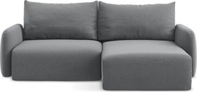 Sivá zamatová rozkladacia/s úložným priestorom rohová pohovka (pravý roh/s leňoškou) Kalena – Makamii