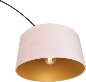Oblúková lampa čierna zamatový tienidlo ružový so zlatom 50 cm - XXL