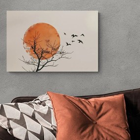 Obraz japandi mesiac s kŕdľom vtákov