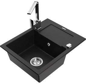 Mexen Enzo, granitový drez 576x465x174 mm, 1-komorový, chrómová batéria Rita, čierna, 6506-77-670300-00