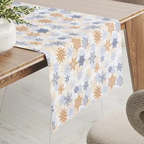 Biante Vianočný dekoračný behúň na stôl PML-041 Modrosivé a béžové vločky 45x120 cm