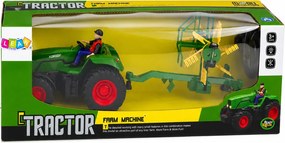 LEAN Toys Poľnohospodársky traktor s hrabacou lištou a farmárom, diaľkovo ovládaný RC, so svetlami, mierka 1:24