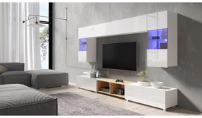 Obývacia stena Bralani XXIV, Farby: čierna + čierny lesk + dub artisan, Osvetlenie: osvetlenie LED biele