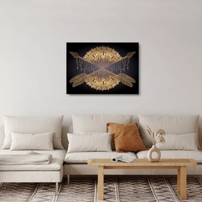Sklenený obraz - Zlatá mandala s šípmi (70x50 cm)