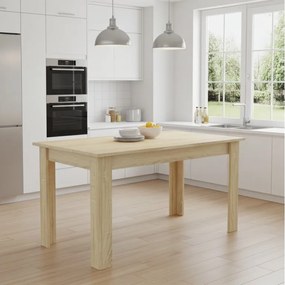 Jedálenská zostava stôl 120 x 80 cm dub sonoma / hnedé nohy a 4 stoličky IMOLA béžové / nohy vo farbe dreva