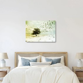 Sklenený obraz - Maľovaný kŕdeľ vtákov (70x50 cm)