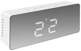 ISO Multifunkčné zrkadlové hodiny s budíkom a teplomerom, biela, 9145