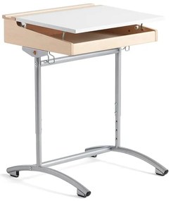 Výškovo nastaviteľný študentský stôl ACCESS, laminát - biela, breza