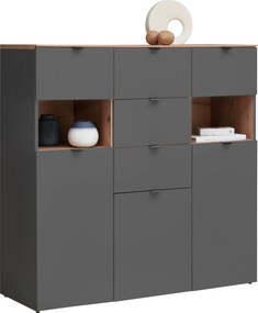 XXXLutz VYSOKÁ KOMODA, grafitová, dub artisan, 125/125/44 cm Hom`in - Komody - 002737044104
