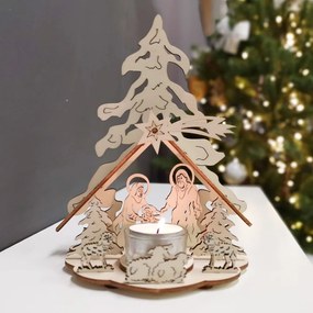 AMADEA Drevený svietnik betlehem, skladací, 19 cm