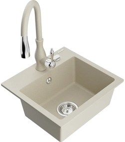 Mexen Milo, 1-komorový granitový drez 435x410x171 mm a drezová batéria Savita, béžová, 6505-69-672601-69