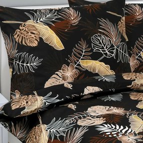 Bellatex Bavlnené obliečky Monstera tmavohnedá, 140 x 200 cm, 70 x 90 cm