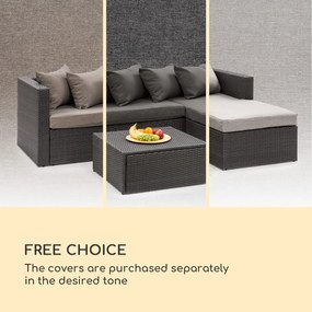 Blumfeldt Theia Lounge Set, záhradná sedacia súprava, rohový gauč, stolček, 5 vankúšov, čierna