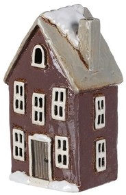Vianočná dekorácia Zimný domček s komínom, keramika, tm. fialová