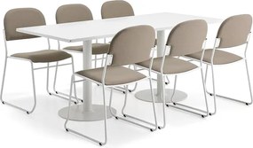 Nábytková zostava VERTICUS + DAWSON, 1 stôl a 6 béžovobielych stoličiek