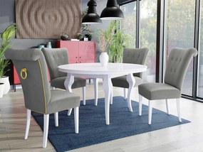 Stôl Julia FI 100 so 4 stoličkami ST65, Farby: biela, Farby: zlatý, Farby:: biely lesk, Potah: Magic Velvet 2217