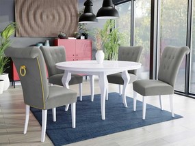 Stôl Julia FI 100 so 4 stoličkami ST65, Farby: biela, Farby: zlatý, Farby:: biely lesk, Potah: Magic Velvet 2258