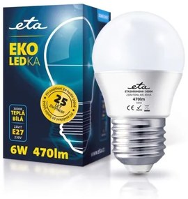 LED žiarovka ETA EKO mini globe, E27, 6W, 3000K, teplá biela