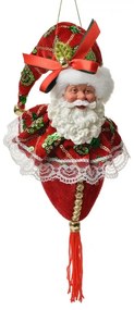 Závesná dekorácia hlava Santa so zdobnou čiapkou - 8*8*35 cm