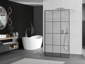 Mexen Kioto, sprchová zástena Walk-In 100 x 200 cm, 8mm sklo čierny vzor, brúsená oceľ profil,  800-100-002-97-77