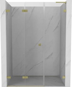 Mexen Lunar-F, L skladacie ľavé sprchové dvere 145 cm, 8mm číre sklo, zlatý matný profil, 836SL-145-050-55-00-L