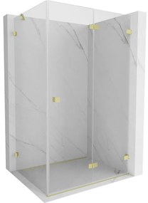 Mexen Lunar-F, 1-krídlový sprchový kút so skladacími dverami, pravý, 90 x 70 cm, 8mm číre sklo, zlatý matný profil, 836-090-070-55-00-P