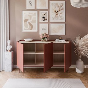 KOMODA LUCCA TROJDVEROVÁ CERAMIC RED / DUB LINEA 144 cm