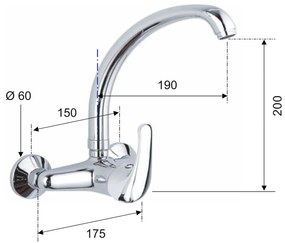 Aqualine Aqualine, KASIOPEA nástenná batéria s vysokým ramienkom, chrómová, 1107-13