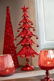 Červený kovový stromček s rolničkami Christmas Tree L - 25,5 * 11,5 * 56 cm
