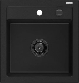 Mexen Vito granitový drez 1-komorový 520 x 490 mm, čierny, čierny sifón - 6503521000-77-B