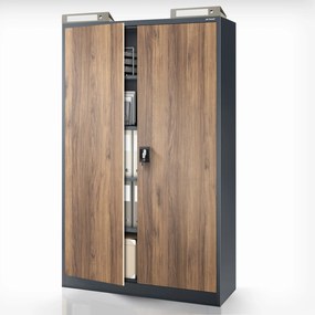 Kancelárska kovová skrinka na dokumenty JAN II, Eco Design: antracit/orech
