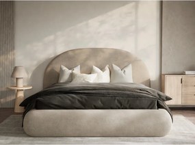 Béžová čalúnená dvojlôžková posteľ s úložným priestorom s roštom 180x200 cm Maumere – Maison de Rêve