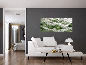 Obraz - Zelenobiele vlnky (120x50 cm)