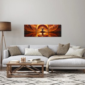 Obraz – Strom v krvavom slnku (s hodinami) (90x30 cm)